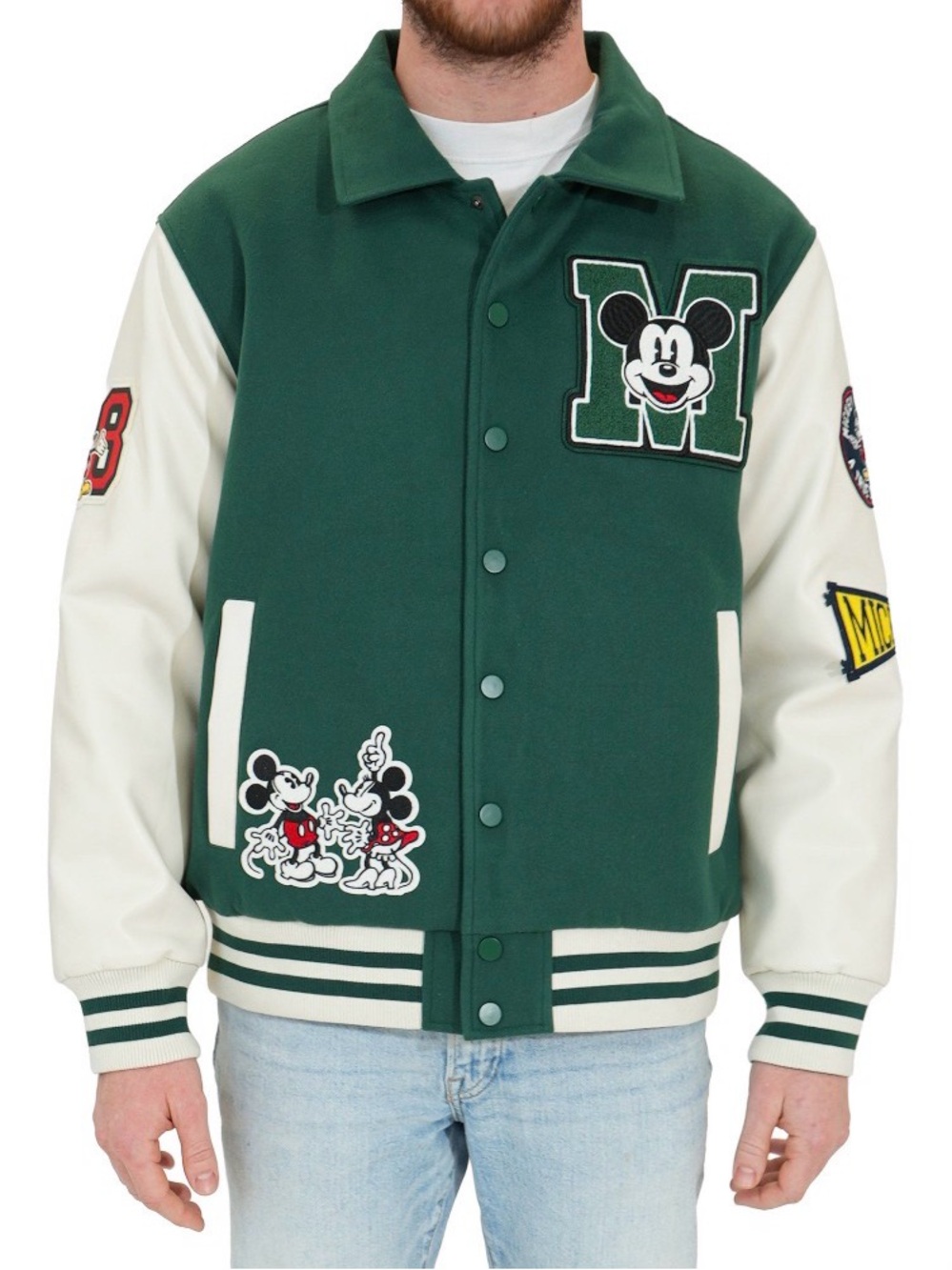 NEW Mickey Mouse Disney Varsity Letterman Jacket Unisex Men’s L Women’s XL Green